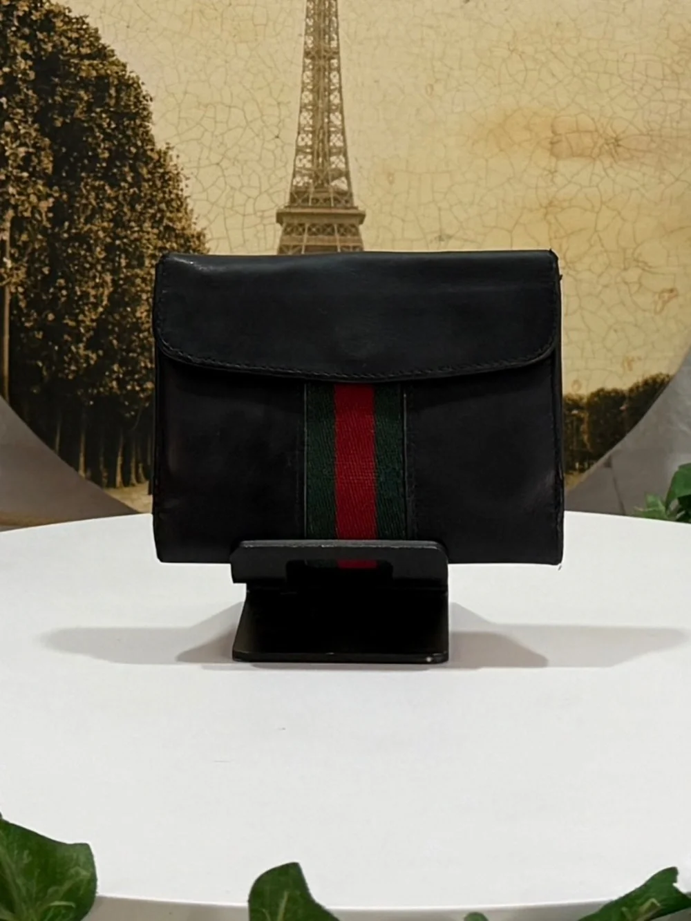 FASHIONABLE GUCCI BLACK LEATHER GREEN & RED WEB STRIPED HORSE-BIT WALLET! - Picture 7 of 17